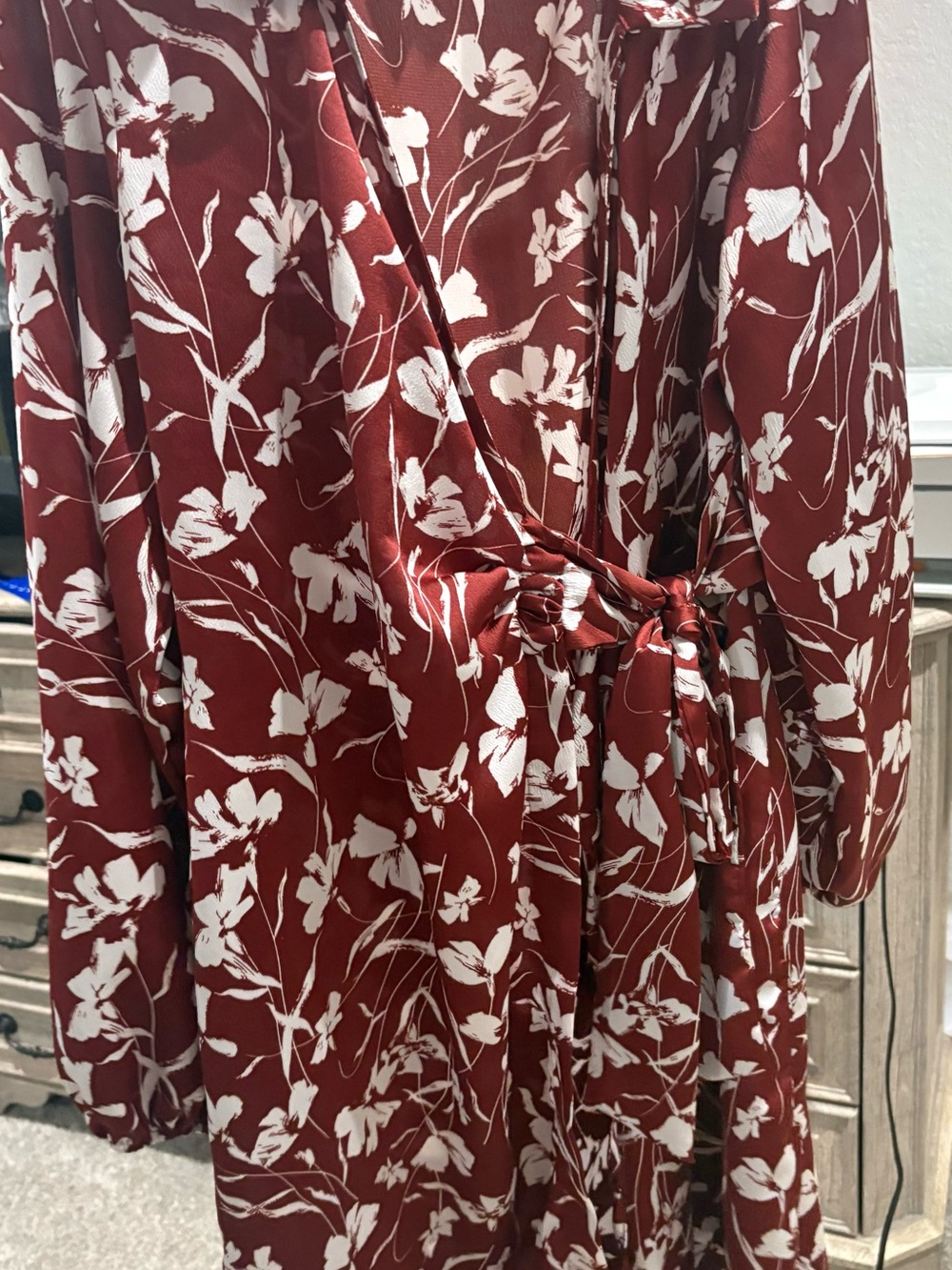 Floral Wrap Dress in Burgundy and White
